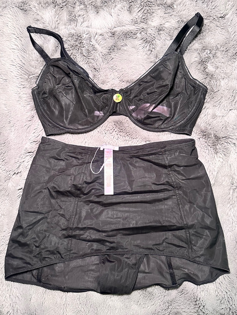 Savage X Fenty Sheer Black Lingerie Bra and High-Waist Slip Set